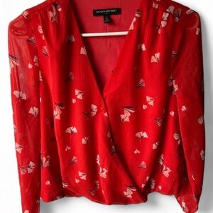 Banana Republic Red Floral Blouse Petite XS